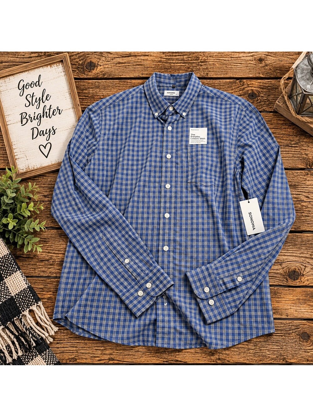 Sonoma Blue check button down shirt